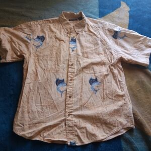 Puritan Beige Shirt with Blue Marlin Print